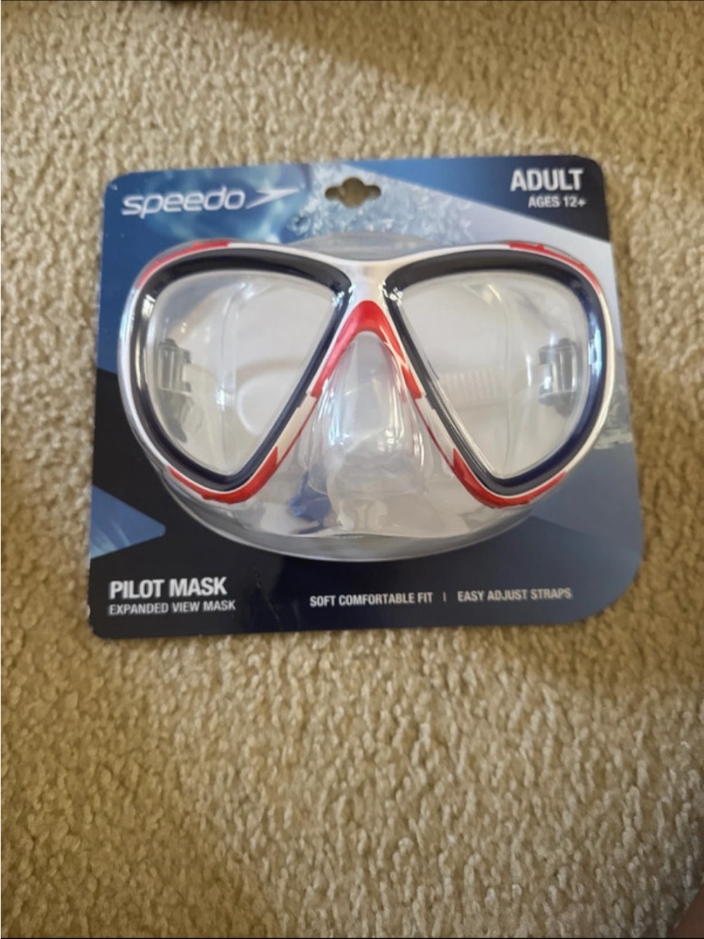 Speedo Pilot Swim Mask - White with Red & Navy Accents